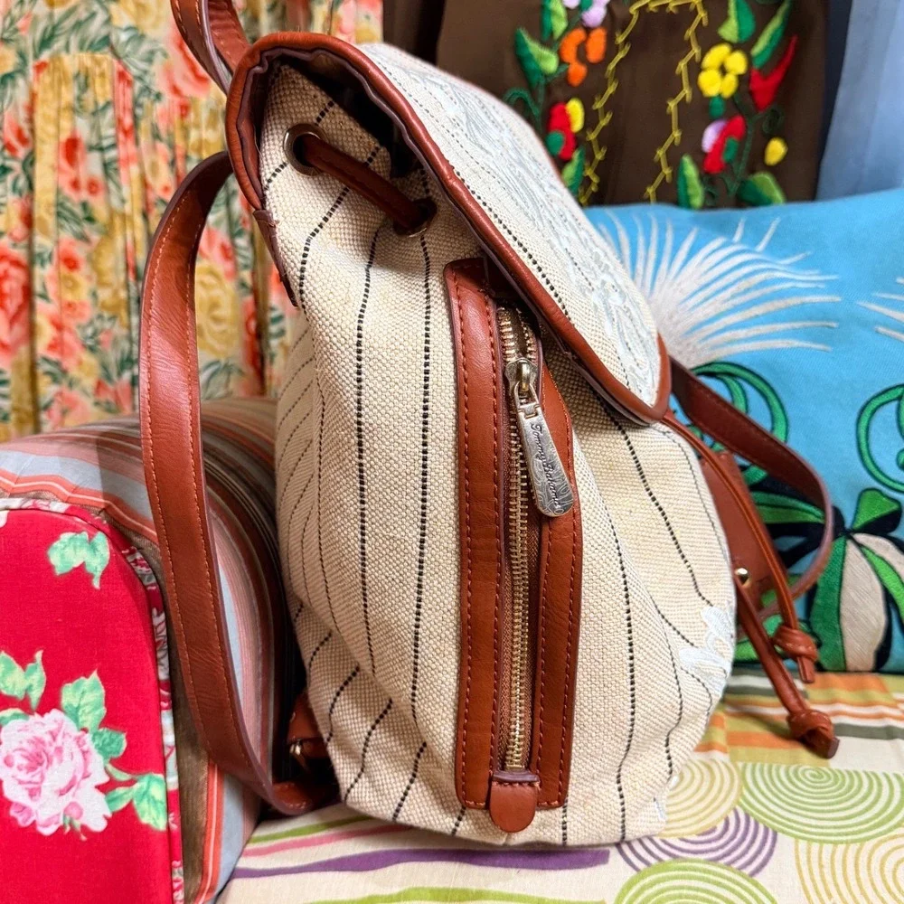 Tommy Bahama Striped Canvas Waikiki Drawstring Backpack Resort Aloha‎ Tag